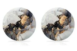 Onntec Ceramic Trivet For Hot Pots And Pans, Kitchen Decor Accessories For Table,Heat Resistant Mat With Marble Style,Round 7.7 Inch Set Of 2