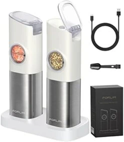 Rechargeable Salt And Pepper Grinder Set With Charging Base, Automatic Electric Pepper Mill, Adjustable Coarseness, Auto Dust Lids + LED Light, USB Type-C Cable, One Hand Operation, 2 Pack -KitchenAid Shop 41TNvxoe8L. AC