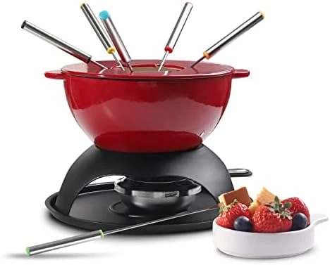 Artestia 11-Piece Cast Iron Fondue Set With Adjustable Burner 6 Colored Forks, 5-Cup Red Cheese Fondue Pot, Perfect For Chocolate, Caramel, Meat, 4-6 Person 10 Artestia 11-Piece Cast Iron Fondue Set With Adjustable Burner 6 Colored Forks, 5-Cup Red Cheese Fondue Pot, Perfect For Chocolate, Caramel, Meat, 4-6 Person - Image 8