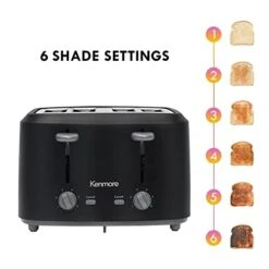 Enmore 4-Slice Toaster With Dual Controls, Matte Black And Gray, Wide Slots, Self-Adjusting Bread Guides, Adjustable Browning, 6 Shade Settings, Toast, Bagels, Waffles, English Muffins 12 Enmore 4-Slice Toaster With Dual Controls, Matte Black And Gray, Wide Slots, Self-Adjusting Bread Guides, Adjustable Browning, 6 Shade Settings, Toast, Bagels, Waffles, English Muffins -KitchenAid Shop 41TTFBb80RL