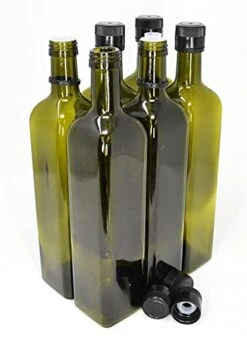 Olive Oil Bottles With Cap & Pourer Fitment, Green, 750ml - Pack Of 6