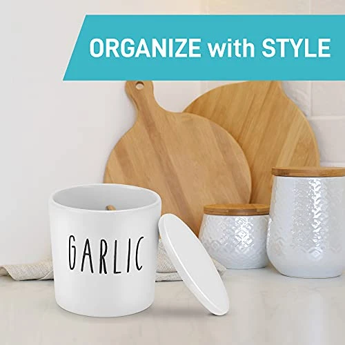 Large Garlic Keeper - Garlic Holder Storage - Round Ceramic Garlic Container Storage To Keep Your Garlic Cloves Fresh Longer - Classic White Vented Garlic Keeper For Counter - Garlic Saver For Kitchen 4 Large Garlic Keeper - Garlic Holder Storage - Round Ceramic Garlic Container Storage To Keep Your Garlic Cloves Fresh Longer - Classic White Vented Garlic Keeper For Counter - Garlic Saver For Kitchen - Image 2