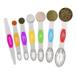 Magnetic Measuring Spoons Set - Wildone Stainless Steel Double Sided Measuring Spoons Set Of 7, For Dry And Liquid Ingredients, Including 6 Heavy Duty Nesting Spoons, 1 Leveler, Fits In Spice Jar