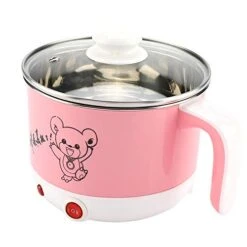 110V 450W Electric Mini Cooking Pot, Double Anti-Heating Cooking Pot, For Student Dorm Room(Cherry Powder) -KitchenAid Shop 41TusXN2ROL