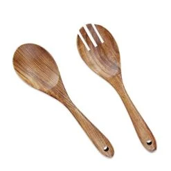 Alad Tongs, Salad Servers, Salad Tongs For Serving, AOOSY 10.2 Inches Acacia Wood Serving Utensils Set Salad Mixing Dinner Fork And Spoon Long Handle Salad Server Set Kitchen Cooking Utensil