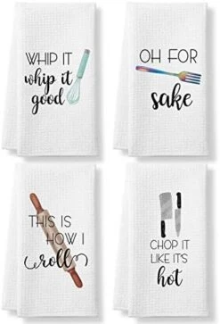 Funny Kitchen Tea Towels Foodie Housewarming Gift- Set Of 4 Dish Waffle Vegetables Towels Gift For Wedding Shower Fun Hostess Kitchen Decor Christmas New Home -KitchenAid Shop 41UCRTNuqhL. AC