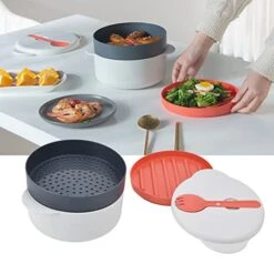 Heating Lunch Box Cooker Container With Fork, 2L Microwave Oven Multi Layer Microwave Food Container With Anti Burn Handle -KitchenAid Shop 41UDUFjYcpL