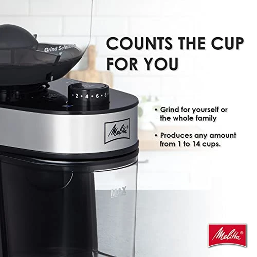 Melitta Molino Flat Burr Coffee Grinder | Whole Bean Grinder | Easy Clean & Assembly | Safety Lock Feature | Capacity: 8 Oz (225 G)/14 Cups 6 Melitta Molino Flat Burr Coffee Grinder | Whole Bean Grinder | Easy Clean & Assembly | Safety Lock Feature | Capacity: 8 Oz (225 G)/14 Cups - Image 4