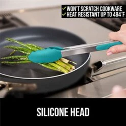 Stainless Steel Silicone Tongs For Cooking, Set Of 2, Includes 7 And 9 Inch Locking Kitchen Tong, Heat Resistant Tip, Strong Grip For Meat, Perfect For Nonstick Pans, BBQ, Turquoise 18 Stainless Steel Silicone Tongs For Cooking, Set Of 2, Includes 7 And 9 Inch Locking Kitchen Tong, Heat Resistant Tip, Strong Grip For Meat, Perfect For Nonstick Pans, BBQ, Turquoise -KitchenAid Shop 41Ue2BWliLL