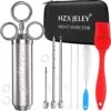 Meat Injector,HZX JELEY Turkey Injector Syringe Kit Marinade Flavors Seasoning,Meat BBQ Injectors For Smoking,2-OZ Large Capacity,With 3 Professional Needles,3 Cleaning Brushes,1 Butter Brushe
