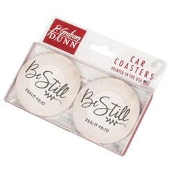 Be Still Script Design Grey White 2.75 X 2.75 Absorbent Ceramic Car Coasters Pack Of 2