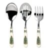 Spode Christmas Tree Collection 3-Piece Cutlery Set, Stainless Steel, Porcelain Handle, Hostess Flatware Serving Set, Holiday Silverware, Meat Fork, Serving Spoon, And Slotted Spoon