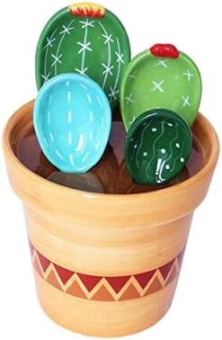 Ceramic Cactus Measuring Spoons And Cups, Cute Measuring Spoons Set In Pot, Cactus Shape Kitchen Decor Small Measuring Spoons (Green) -KitchenAid Shop 41UnTfT33SL. AC