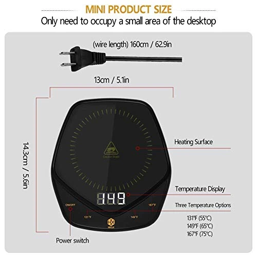 Coffee Warmer For Desk Auto Shut Off After 4h, Mug Warmer, Cup Warmer Plate 3 Adjustable Settings 131℉/149℉/167℉, Electric Beverage Warmer Ceramic Heating With Touch Screen Switch For Home Office Desk 6 Coffee Warmer For Desk Auto Shut Off After 4h, Mug Warmer, Cup Warmer Plate 3 Adjustable Settings 131℉/149℉/167℉, Electric Beverage Warmer Ceramic Heating With Touch Screen Switch For Home Office Desk - Image 4