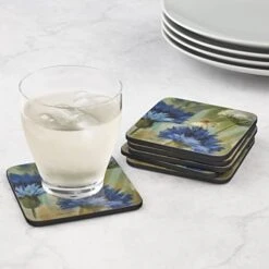 Fleur Des Champs Collection Coasters | Set Of 6 | Cork Backed Board | Heat And Stain Resistant | Drinks Coaster For Tabletop Protection | Measures 4” X 4” -KitchenAid Shop 41VASrNCesL