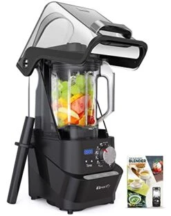 Professional Blender For Kitchen Quiet: Vacuum Commercial Blender For Shakes And Smoothies - 56oz Industrial Countertop Blenders - 1500W High Power Smoothie Blender With Shield (Black)