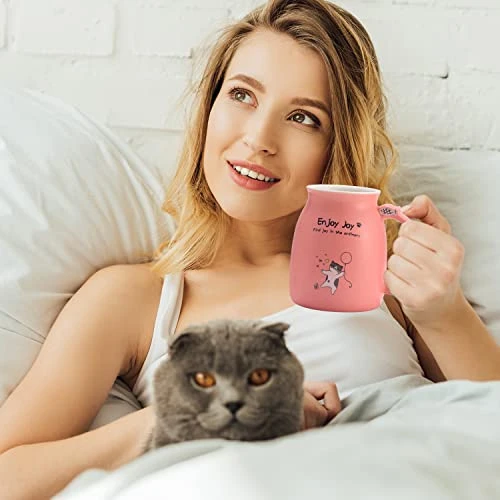 Novelty Cat Mug Cute Ceramic Coffee Cup With Kawaii Wooden Kitty Lid, Lovely Cat Claw Spoon, Anime Wooden Cat Coaster, Cat Things Pink Birthday Mug Gift For Cat Lovers Girl Kids Women 480ML (Pink) 6 Novelty Cat Mug Cute Ceramic Coffee Cup With Kawaii Wooden Kitty Lid, Lovely Cat Claw Spoon, Anime Wooden Cat Coaster, Cat Things Pink Birthday Mug Gift For Cat Lovers Girl Kids Women 480ML (Pink) - Image 4