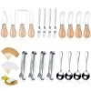 Charcuterie Board Accessories Spreader Knife Set Cheese Butter Spreader Knife Charcuterie Utensils With Wooden Handles Mini Serving Tongs Spoons Forks For Party Wedding Christmas (Silver, 20 Pieces)