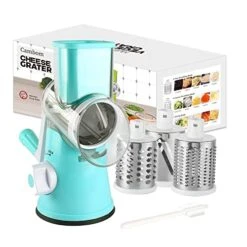 Manual Rotary Cheese Grater - Round Mandoline Slicer With Strong Suction Base, Vegetable Slicer Nuts Grinder Cheese Shredder With Clean Brush