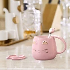 Pink Cat Mug, Cute Kitty Ceramic Coffee Mug With Stainless Steel Spoon, Novelty Coffee Mug Cup For Cat Lovers Women Girls 11 Pink Cat Mug, Cute Kitty Ceramic Coffee Mug With Stainless Steel Spoon, Novelty Coffee Mug Cup For Cat Lovers Women Girls -KitchenAid Shop 41Vejw81G3L