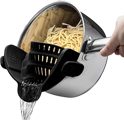 Clip On Strainer For Pots Pan Pasta Strainer, Silicone Food Strainer Hands-Free Pan Strainer, Clip-on Kitchen Food Strainer For Spaghetti, Pasta, Ground Beef Fits All Bowls And Pots - Black 8 Clip On Strainer For Pots Pan Pasta Strainer, Silicone Food Strainer Hands-Free Pan Strainer, Clip-on Kitchen Food Strainer For Spaghetti, Pasta, Ground Beef Fits All Bowls And Pots - Black - Image 6