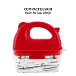 Vente Portable Electric Hand Mixer 5 Speed Mixing, 150W Powerful Blender For Baking & Cooking With 2 Stainless Steel Chrome Beater Attachments & Snap Clear Case Compact Easy Storage, Red HM161R -KitchenAid Shop 41VmM66CxhL