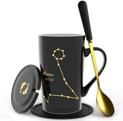 -15oz Scorpio Coffee Mug With Long Handle Spoon Lid Birthday Gift Ceramic Creative Constellation Zodiac Capacity Tea Cup For Cocoa Water Milk Juice (Scorpio-Black Gold) -KitchenAid Shop 41Vu1PswpIL. AC
