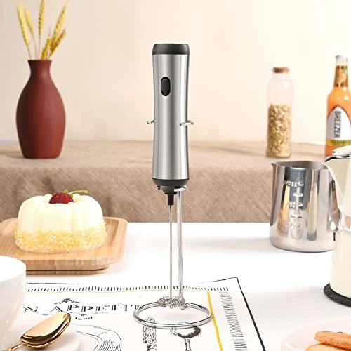 Frother Handheld, Electric Milk Frother, USB C Rechargeable Milk Frother, Mini Frother With Stand, Kitchen Gift Hand Frother For Coffee Cappuccino, Frappe, Matcha, Hot Chocolate-Stainless Steel Silver 5 Frother Handheld, Electric Milk Frother, USB C Rechargeable Milk Frother, Mini Frother With Stand, Kitchen Gift Hand Frother For Coffee Cappuccino, Frappe, Matcha, Hot Chocolate-Stainless Steel Silver - Image 3