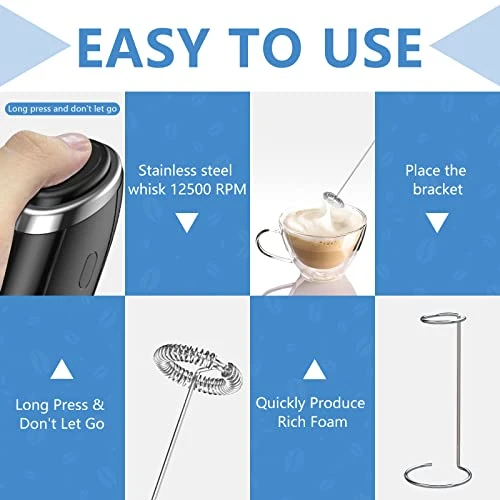 Milk Frother With Stand, Handheld Foam Maker For Lattes - Milk Foamer Frother Whisk Drink Mixer, Mini Blender And Electric Mixer Coffee Frother For Coffee, Frappe, Latte, Matcha, Cappuccino 5 Milk Frother With Stand, Handheld Foam Maker For Lattes - Milk Foamer Frother Whisk Drink Mixer, Mini Blender And Electric Mixer Coffee Frother For Coffee, Frappe, Latte, Matcha, Cappuccino - Image 3