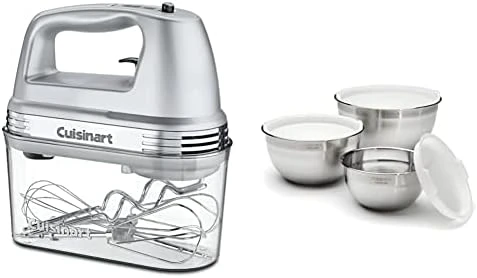 Cuisinart HM-90S Power Advantage Plus 9-Speed Handheld Mixer With Storage Case, White & CTG-00-SMB Stainless Steel Mixing Bowls With Lids, Set Of 3 10 Cuisinart HM-90S Power Advantage Plus 9-Speed Handheld Mixer With Storage Case, White & CTG-00-SMB Stainless Steel Mixing Bowls With Lids, Set Of 3 - Image 8