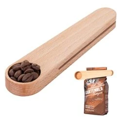 Wooden Coffee Scoop And Bag Clip 10ml (2 Tsp) Solid Beech Wood Measuring Spoon - Espresso Coffee Bags Sealer - Suitable For Ground Beans, Coffee Beans And Loose Tea, 6.45inch