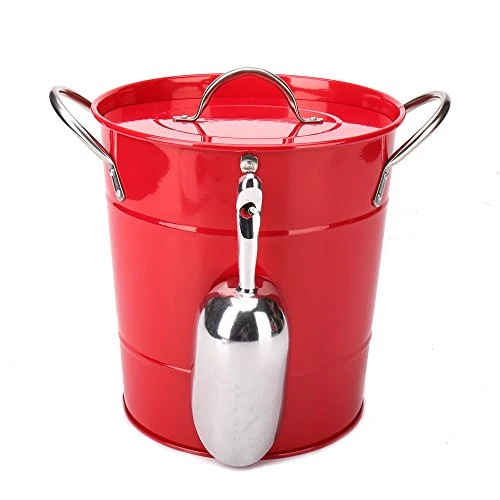 T586 4L Red Metal Double Walled Ice Bucket Set With Lid And Scoop 3 T586 4L Red Metal Double Walled Ice Bucket Set With Lid And Scoop