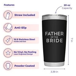 Father Of The Bride Stainless Steel Vacuum Insulated Tumbler Cup With Lid And Straw - Gift For Dad, Bride, Bridal Shower, Wedding, Engagement Party - Travel Tumbler Bride's Dad Gift - -KitchenAid Shop 41WLiSo6zLL