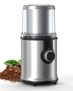 GENERIC Electric Coffee Grinder With 1 Removable Cup, Adjustable Coffee Bean Grinder For Beans, Spice, Herb, Nut, Flax Seed, 300W Powerful Electric Spice Grinder With Non-Slip Feet, Clear Lid, Stainless Steel