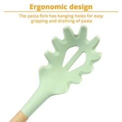 Silicone Pasta Fork (12"), Food Grade Noodle Spoon With Natural Wooden Handle, BPA Free, Spaghetti Strainer & Server Spoon (12 Inch, Mint Green) -KitchenAid Shop 41WSQYooBiS