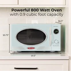 Retro Countertop Microwave Oven, 0.9 Cu. Ft. 800-Watts With LED Digital Display, Child Lock, Easy Clean Interior, Cu.Ft, Aqua -KitchenAid Shop 41WUwgxxLYL