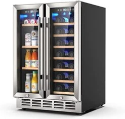 Wine And Beverage Refrigerator, 24 Inch Dual Zone Wine Fridge With Safety Locks, Under Counter Wine Cooler Beer Fridge Built-In Or Freestanding, Holds 20 Bottles And 57 Cans (Glass Door & Foam Door) -KitchenAid Shop 41WZe8hPukL. AC