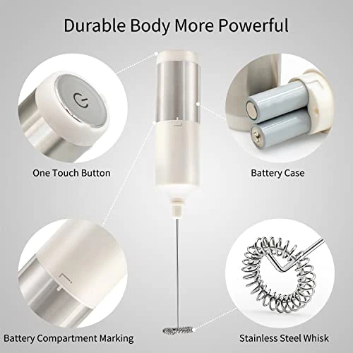 Ilk Frother Handheld Battery Operated, Waterproof Electric Whisk Foam Maker For Coffee, Durable Original Drink Mixer For Latte, Cappuccino, Hot Chocolate, Stainless Steel Frother, 6 Colors (White) 7 Ilk Frother Handheld Battery Operated, Waterproof Electric Whisk Foam Maker For Coffee, Durable Original Drink Mixer For Latte, Cappuccino, Hot Chocolate, Stainless Steel Frother, 6 Colors (White) - Image 5