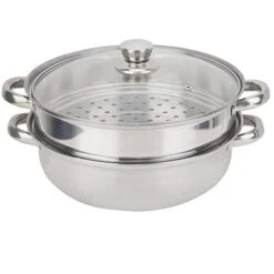 Steamer Pot, Stainless Steel Cookware 27cm/11in 2-Layer Double Boiler Soup Steaming Pot With Lid, Heat Up Food Quickly