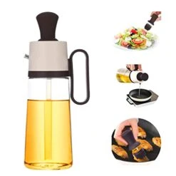 Cooking Glass Large Olive Oil Dispenser Bottle For Kitchen With Brush Pour Brush Squeeze Oil 3 In 1 Silicone Dropper Measuring Oil Dispenser For Cooking Fry Baking BBQ Mother's Day Gift (Brown)