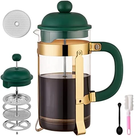 French Press Coffee & Tea Maker, 34 Ounce Coffee Press Coffee Maker, 304 Stainless Steel Heat Resistant High Boron Glass Easy To Clean (Dark Green, 34oz) 9 French Press Coffee & Tea Maker, 34 Ounce Coffee Press Coffee Maker, 304 Stainless Steel Heat Resistant High Boron Glass Easy To Clean (Dark Green, 34oz) - Image 7