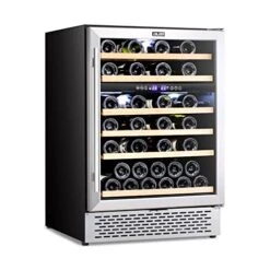 24 Inch Wine Cooler Refrigerator Dual Zone, 46 Bottle Freestanding Built-in Under Counter Mini Cellars Fridge With Glass Door Safety Lock Upgrade Compressor Tempered, Small Chiller Home Bar