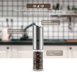 Electric Pepper Grinder USB Rechargeable, Automatic Pepper And Salt Mill Grinder With LED Light, Quick Charging Grinder, Adjustable Coarseness, One Hand Operation 11 Electric Pepper Grinder USB Rechargeable, Automatic Pepper And Salt Mill Grinder With LED Light, Quick Charging Grinder, Adjustable Coarseness, One Hand Operation -KitchenAid Shop 41X5FVGTpPL