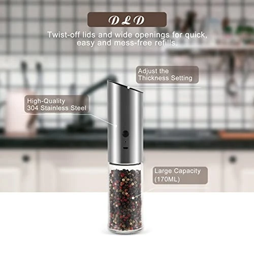 Electric Pepper Grinder USB Rechargeable, Automatic Pepper And Salt Mill Grinder With LED Light, Quick Charging Grinder, Adjustable Coarseness, One Hand Operation 5 Electric Pepper Grinder USB Rechargeable, Automatic Pepper And Salt Mill Grinder With LED Light, Quick Charging Grinder, Adjustable Coarseness, One Hand Operation - Image 3