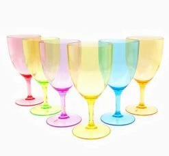 15-ounce Acrylic Stem Wine Glasses, Set Of 6 Multicolor | Made Of Shatterproof Plastic And Ideal For Indoor And Outdoor Use, Reusable, Party Colors