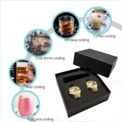 Bullet Whiskey Stones Steel Ice Cubes, Stainless Steel Skull Ice Cube Wine Beer Ice Cooler, Kitchen Drink Tools Gadgets (Golden Gift Box A) -KitchenAid Shop 41XIuwmxYcL