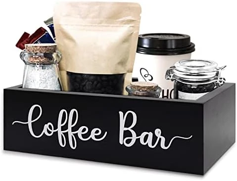 Zingoetrie Coffee Bar Wooden Box Coffee Station Organizer Coffee Bar Pod Holder Storage Accessories For Coffee Counter Farmhouse Kitchen Decor - Black 9 Zingoetrie Coffee Bar Wooden Box Coffee Station Organizer Coffee Bar Pod Holder Storage Accessories For Coffee Counter Farmhouse Kitchen Decor - Black - Image 7