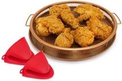 Crisping Basket & Tray Set | Air Fry Crisper Basket | Tray & Grease Catcher | Even Cooking | Non-Stick | Healthy Cooking (12" X 13.5", Copper)