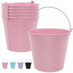6-Pack Baby Pink Metal Buckets With Handle - 6 Inch Colored Tin Pails For Party, Kids, Wedding, Crafts, Pencil, Classroom, Utensils And Centerpieces