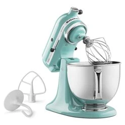 KitchenAid KSM150PSAQ Artisan Series 5-Qt. Stand Mixer With Pouring Shield - Aqua Sky & KSM2FPA Food Processor Attachment, Dicing Kit, Silver -KitchenAid Shop 41XY5TITZHL